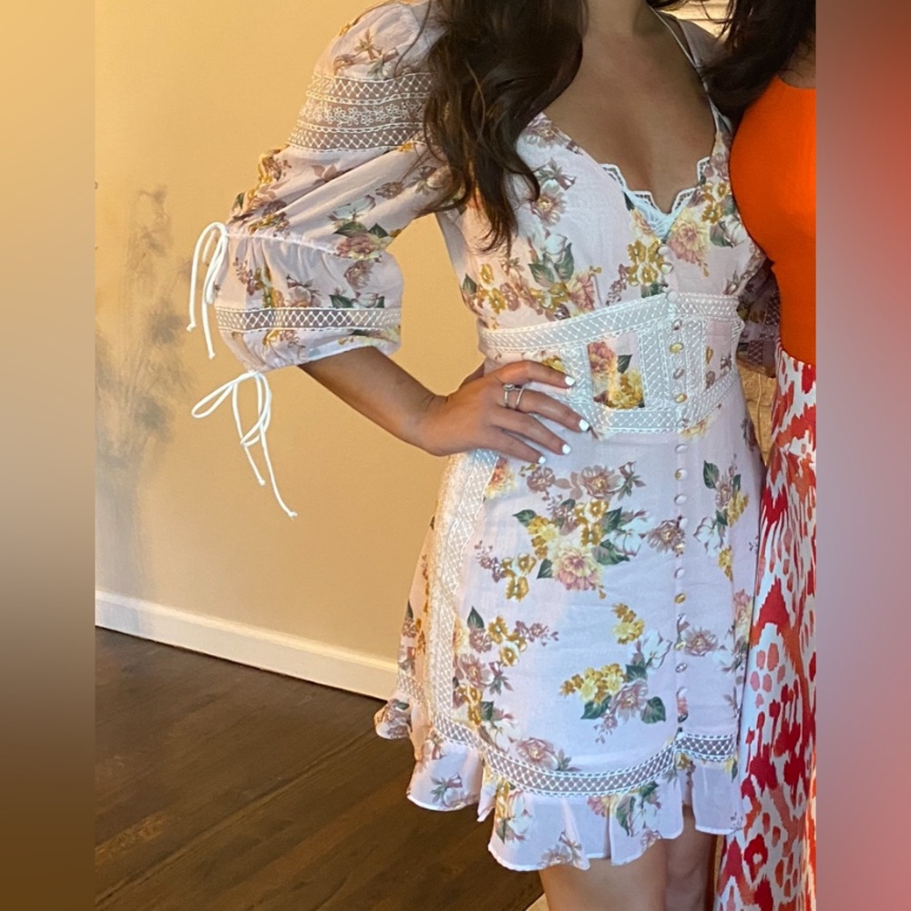 FOR LOVE & LEMONS baby pink floral chiffon mini dress with button detail